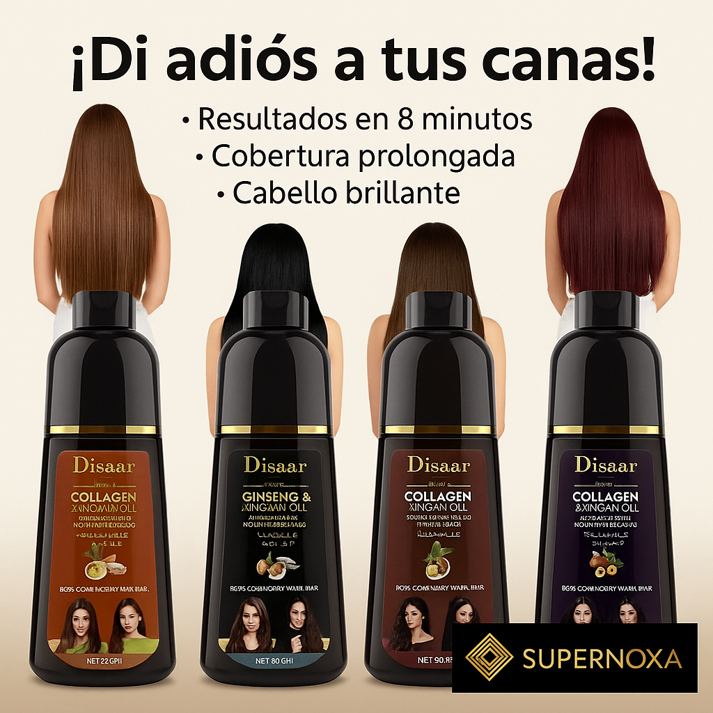Shampoo Tinte Disaar for gray coverage, quick results, with collagen and ginseng oil.