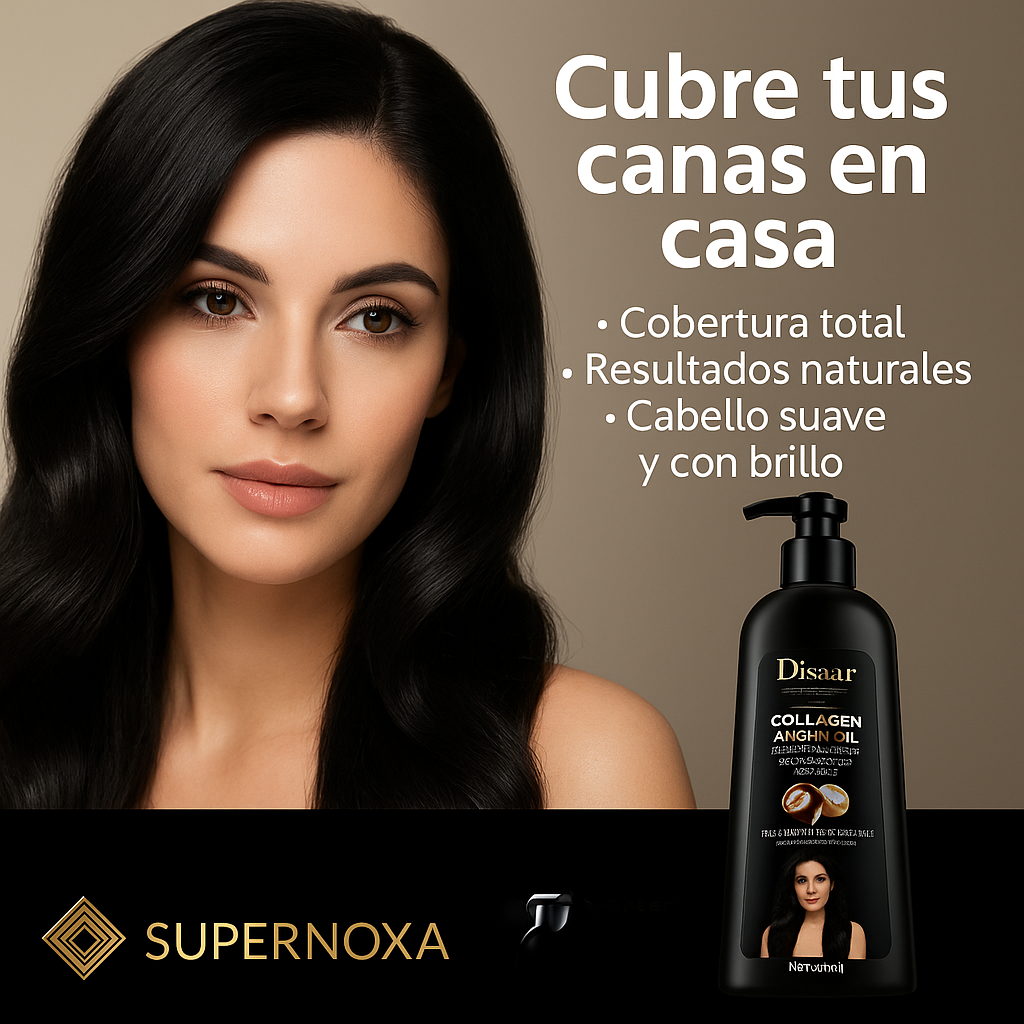Shampoo Tinte Disaar cubre canas en minutos, cobertura total y cabello brillante.