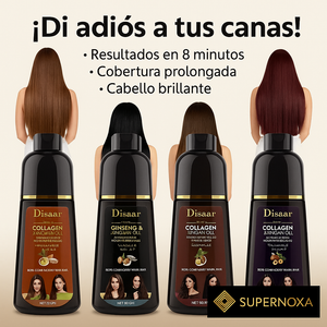 Shampoo Tinte Disaar for gray coverage, quick results, with collagen and ginseng oil.
