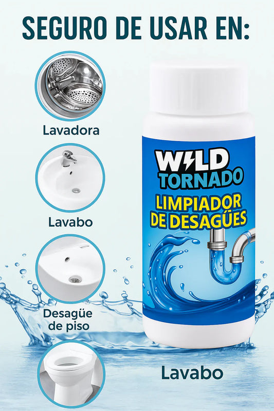 Botella de limpiador potente para desagües seguro para lavadoras y lavabos.