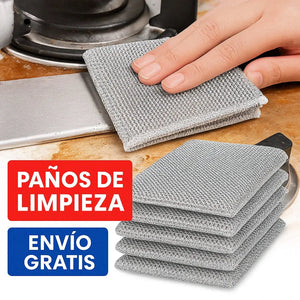 Paños Mágicos para Cocina limpiando superficie, paquete de cinco, envío gratis.
